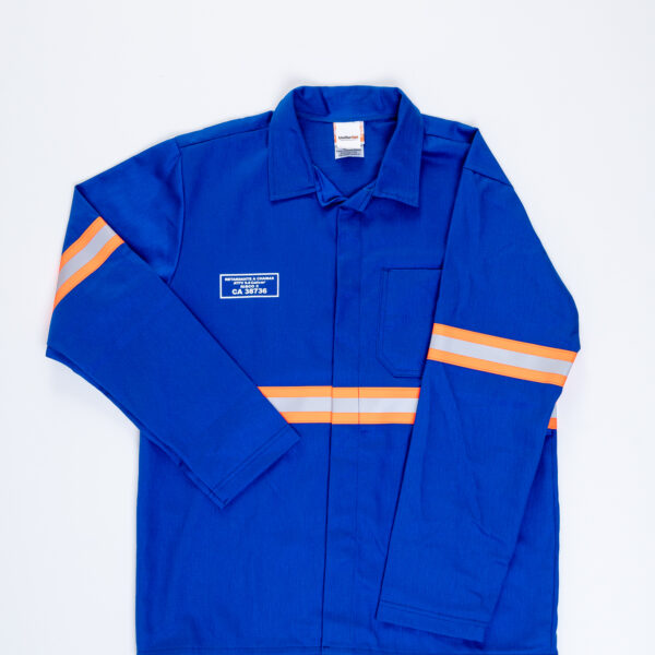 Camisa azul de refletivo laranja 1